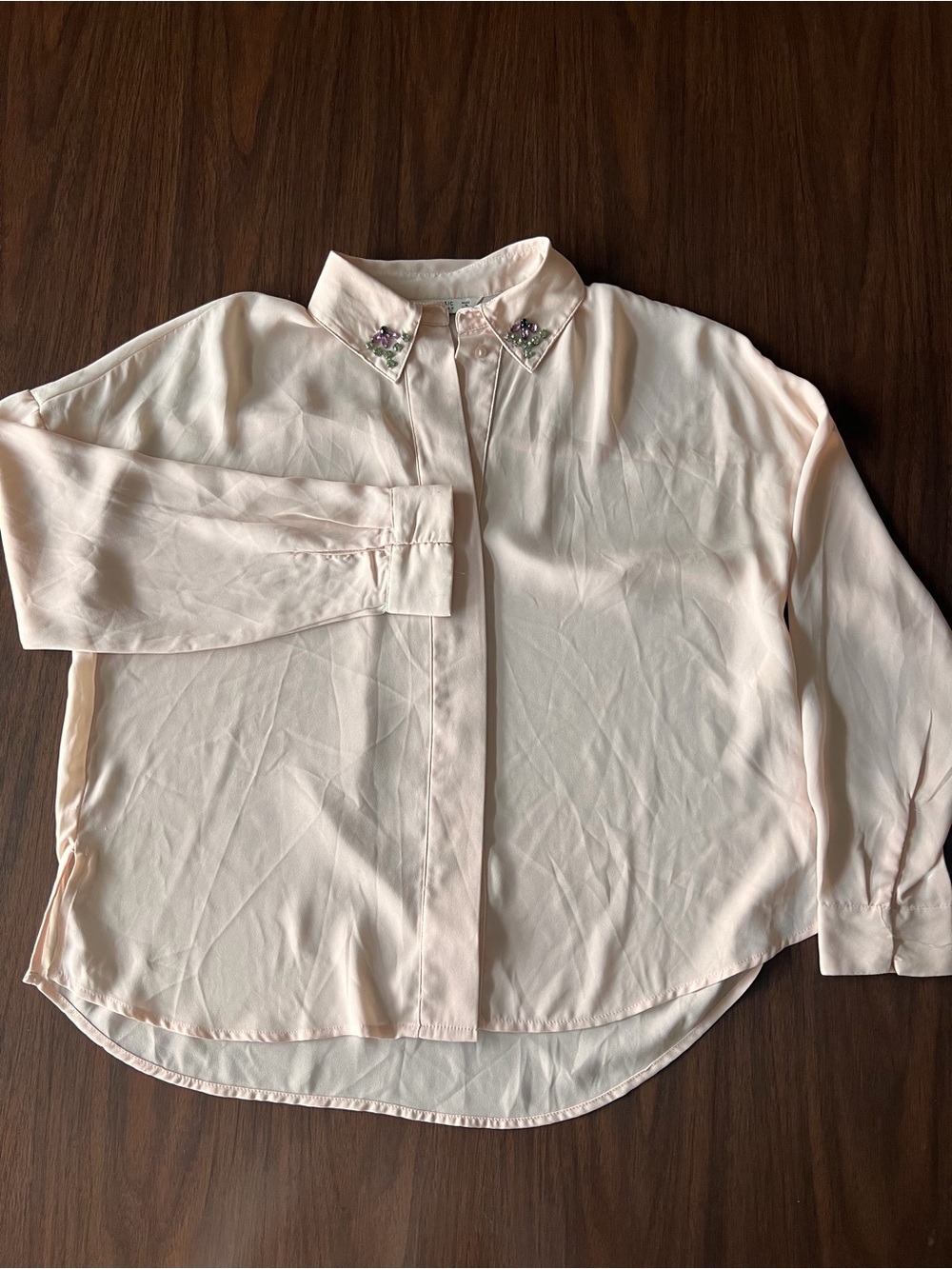 Zara Pale Pink Embellished Collar Blouse